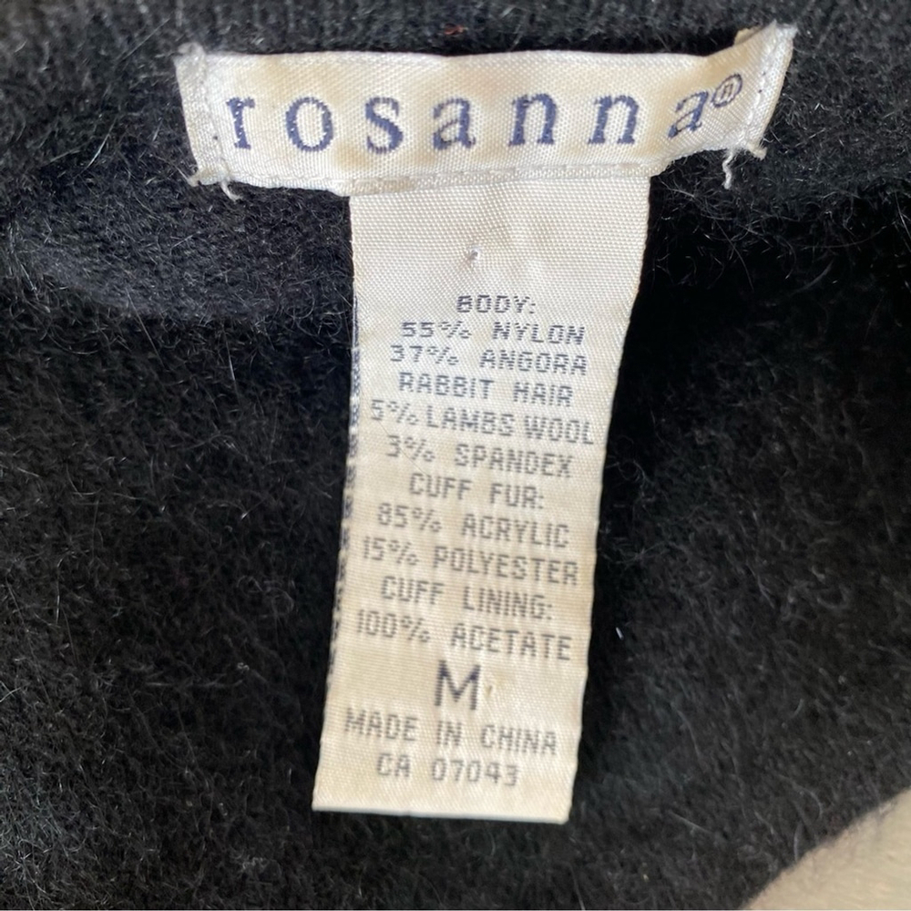Vintage Rosanna Black Angora Lambs Wool V-Neck Long Sleeve Sweater Top MEDIUM - Picture 6 of 8